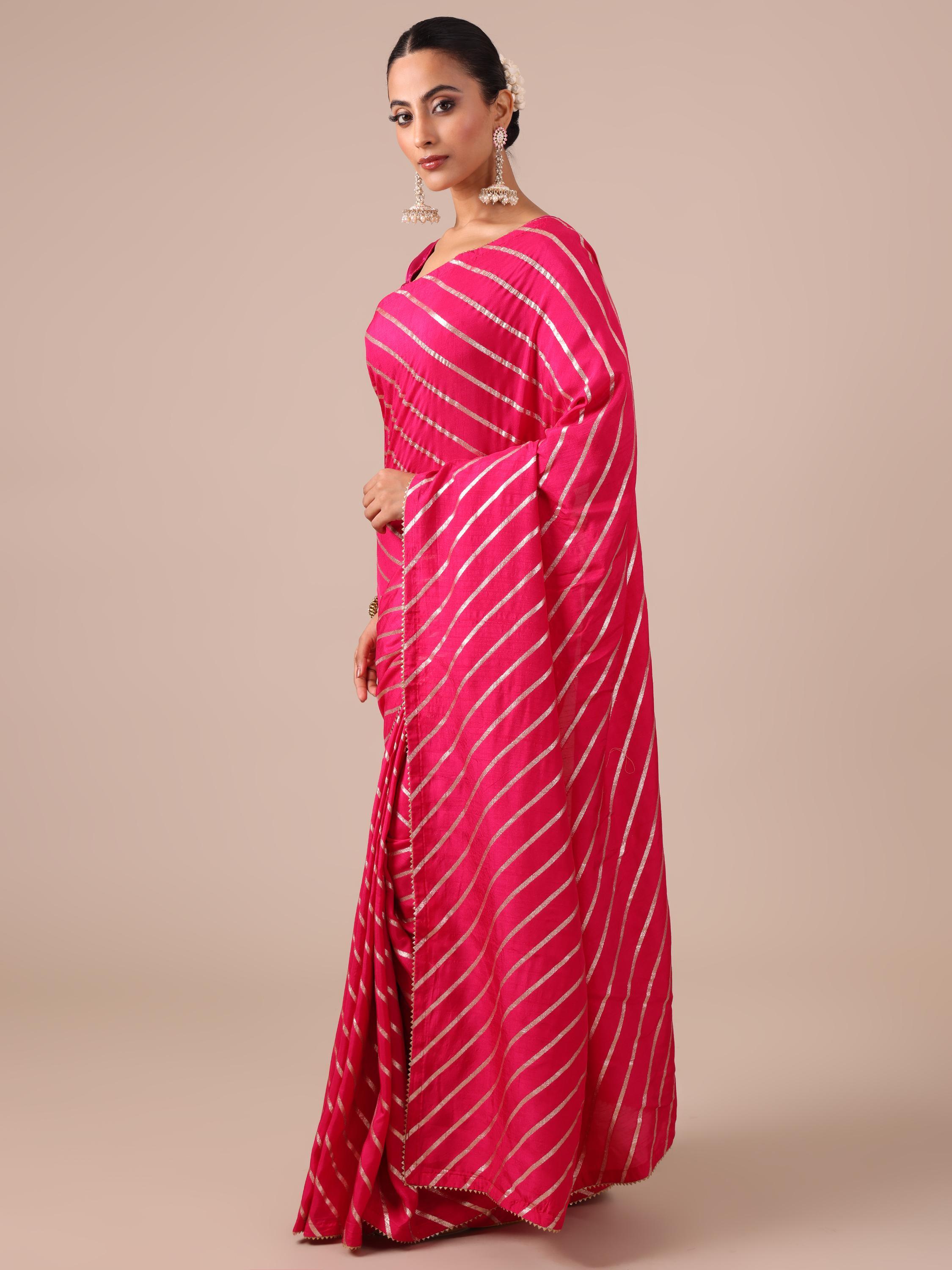 Red Dola Silk Saree with Leheriya Print - House of Surya