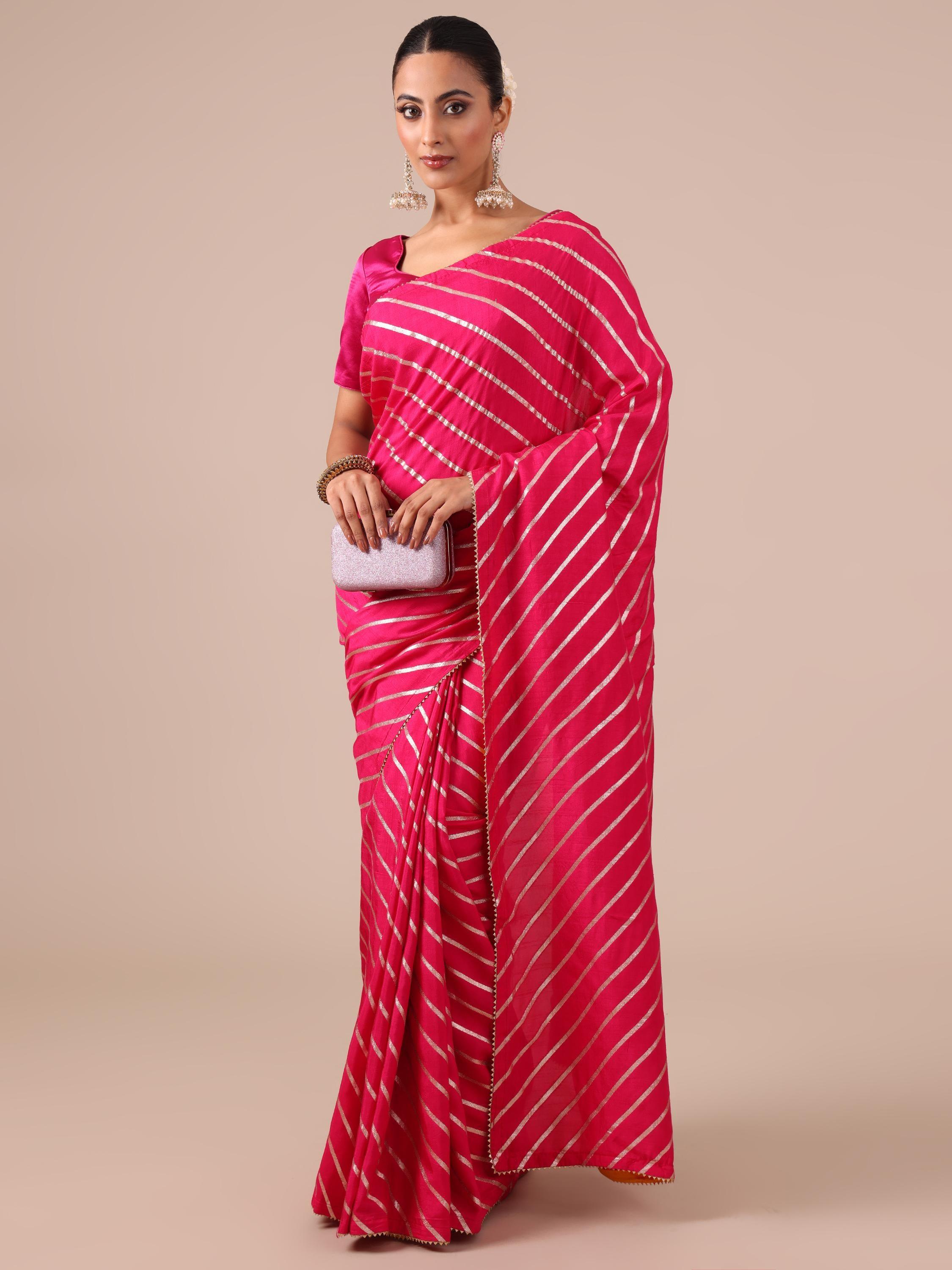 Red Dola Silk Saree with Leheriya Print - House of Surya