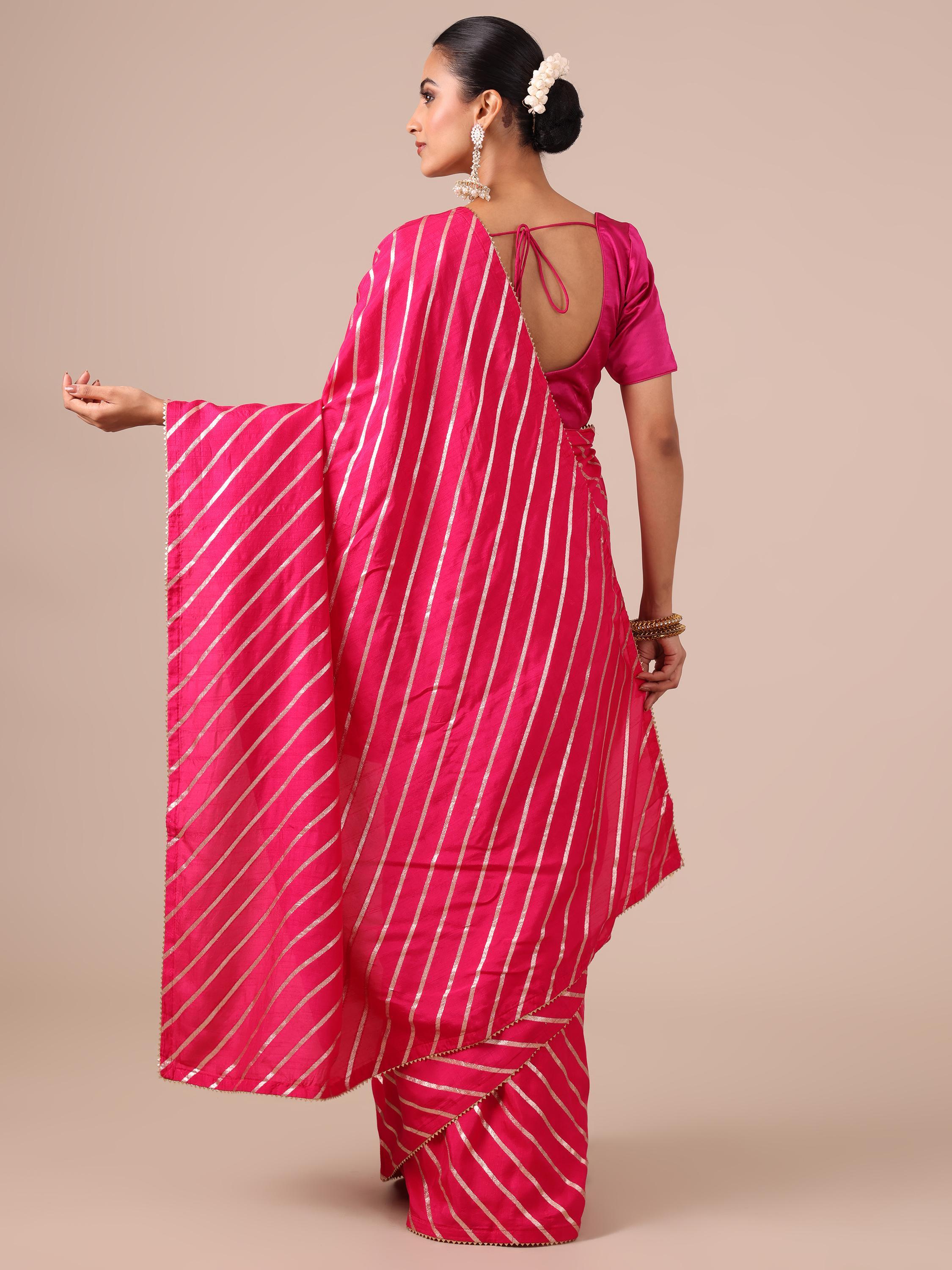 Red Dola Silk Saree with Leheriya Print - House of Surya