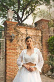 Ivory Lehenga Choli with Shrug – White Cut Dana & Silver Pearl Work - House of Surya