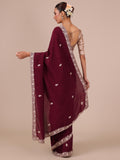 Wine Color Satin Crepe Saree with Unstitched Silk Blouse - House of Surya