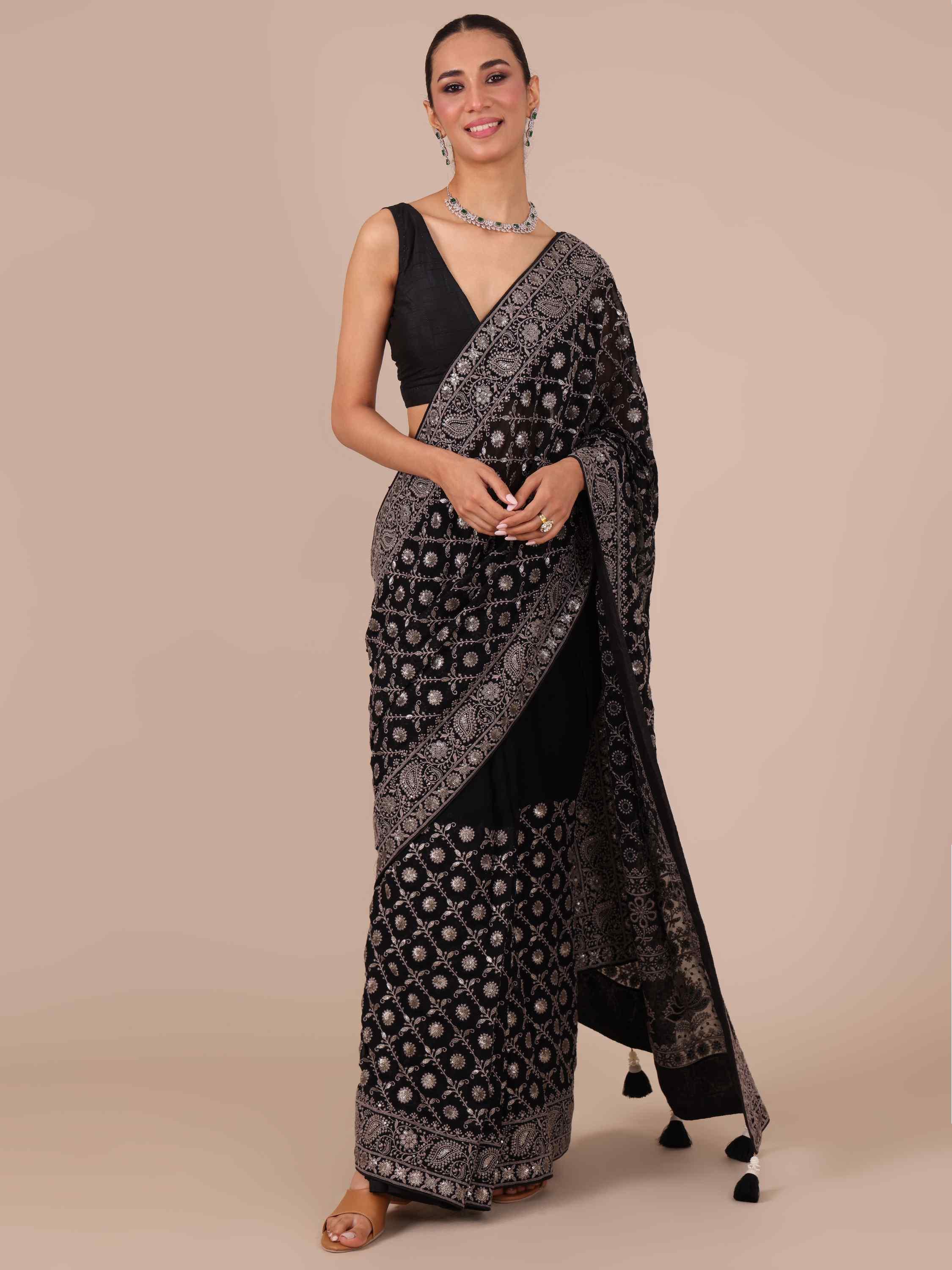 Black Chikankari Saree – House of Surya