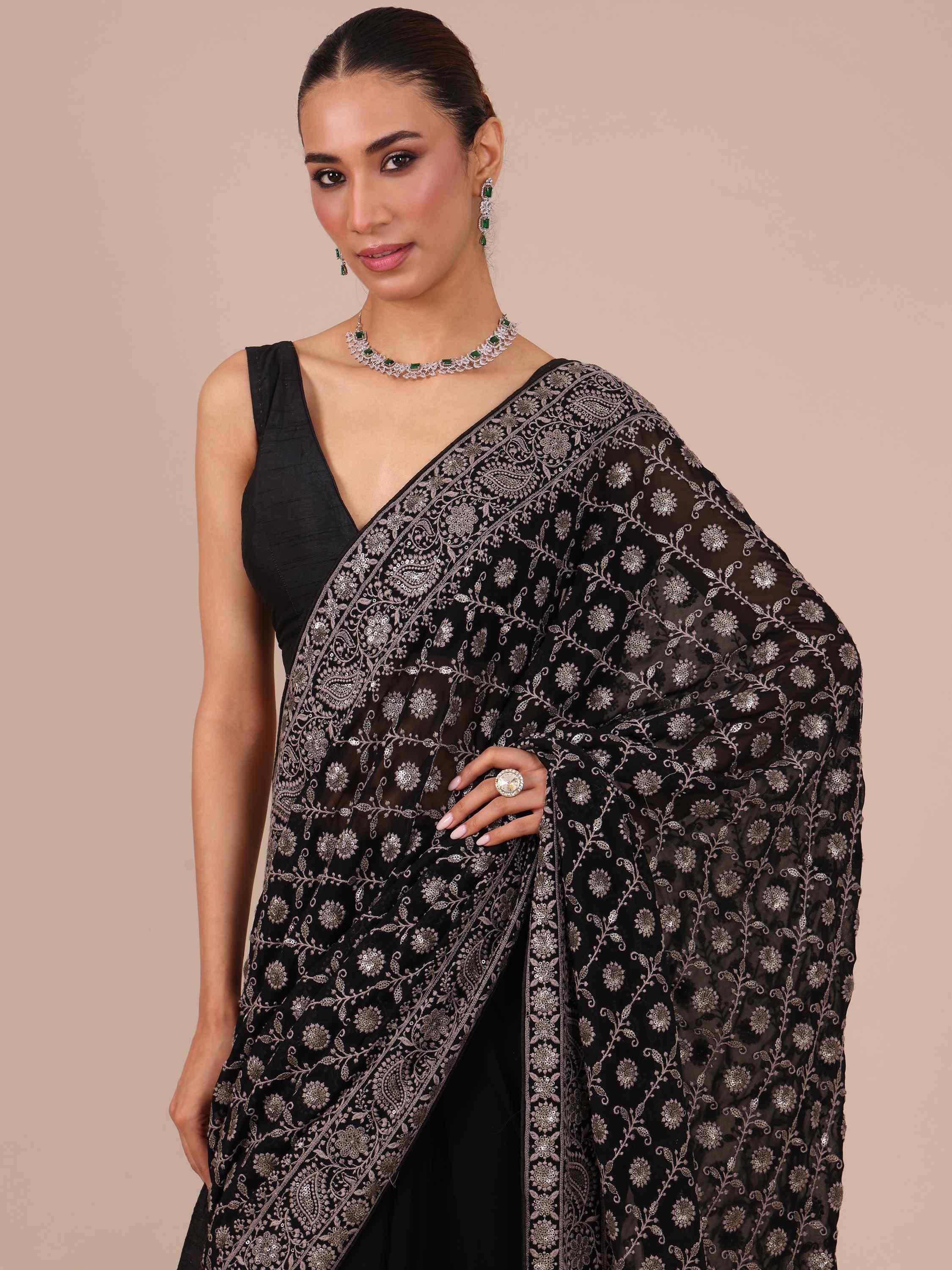 Black Chikankari Saree – House of Surya