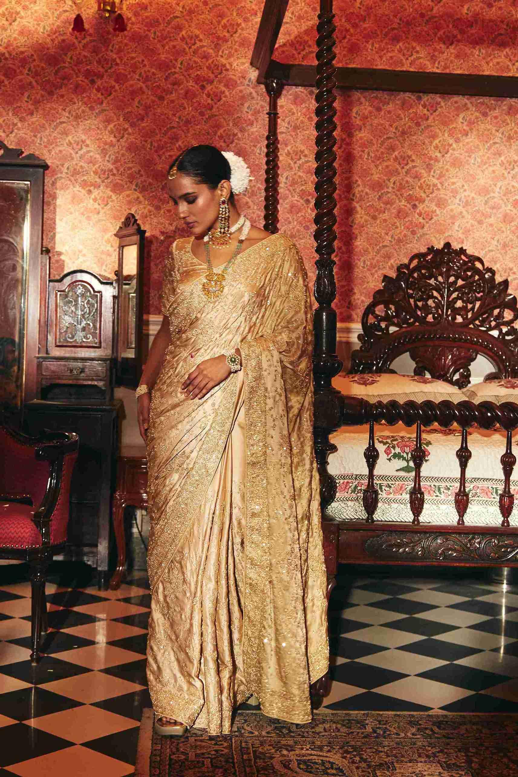 Pure Gajicrepe Saree With Zardozi and Jaal Pattern - House of Surya
