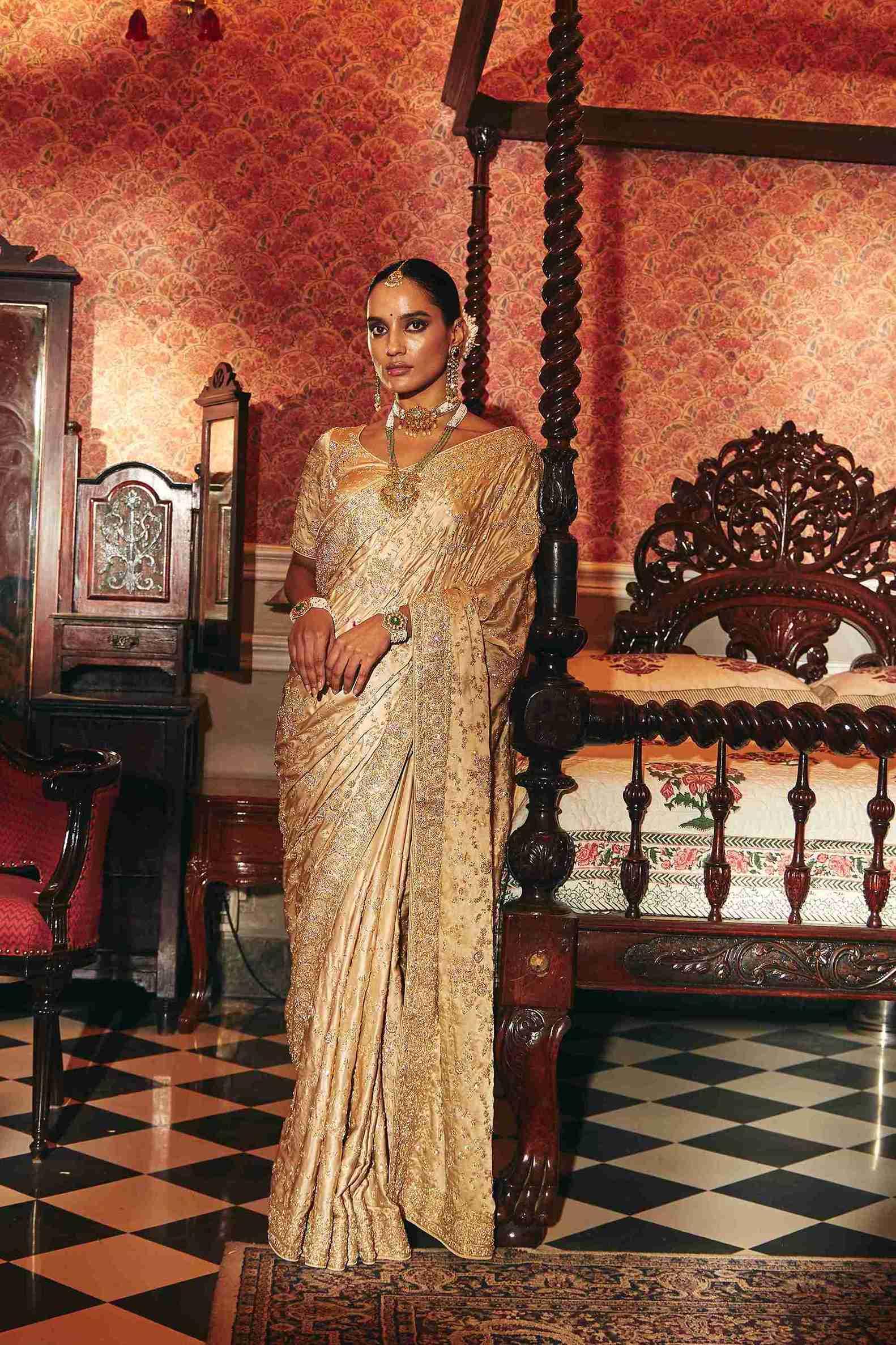 Pure Gajicrepe Saree With Zardozi and Jaal Pattern - House of Surya