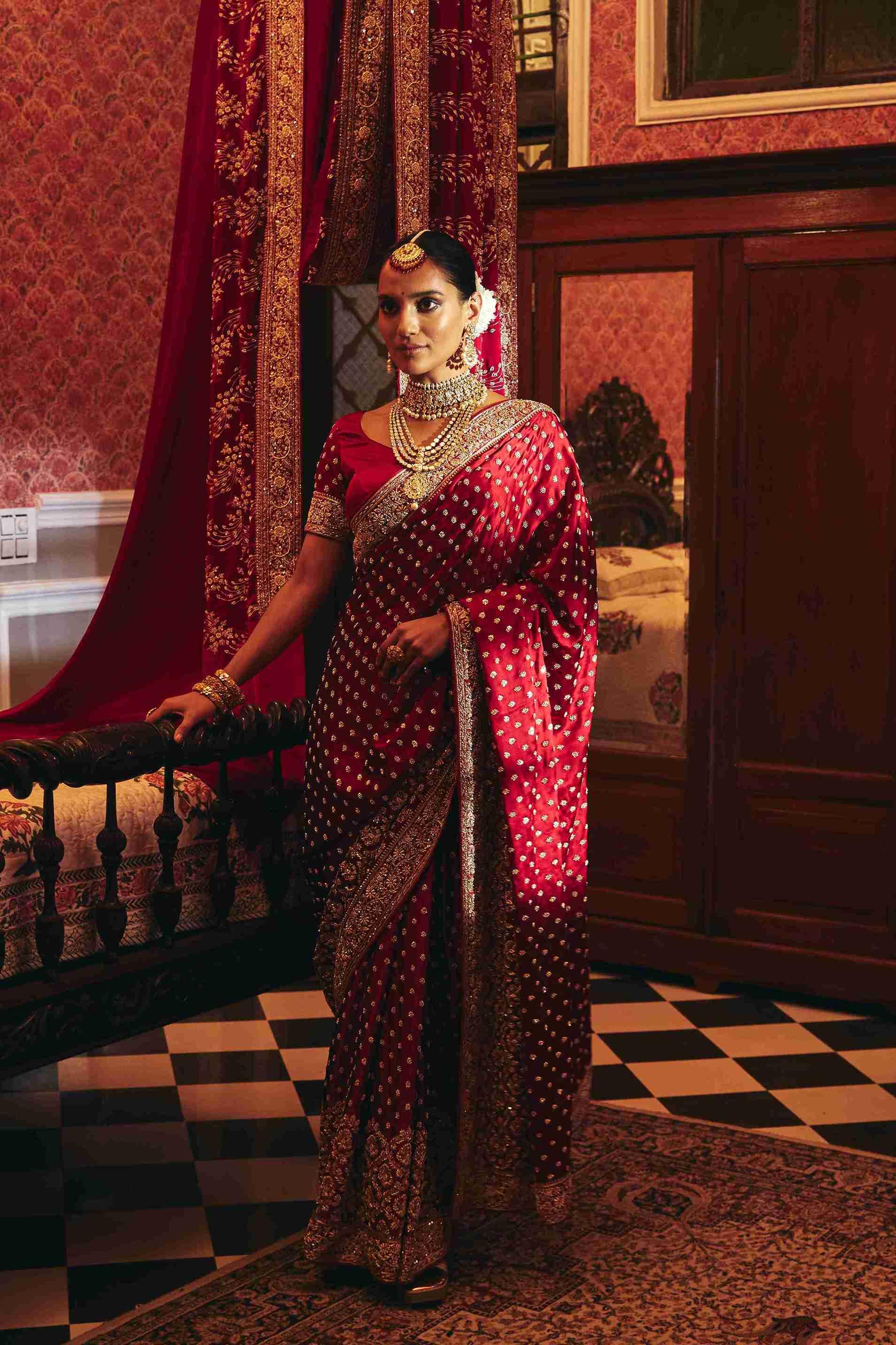Pure GajiCrepe Saree with zardozi and buti Jaal pattern - House of Surya