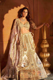 Ivory Lehenga Choli with Zardozi, Sequins, and Cutdana Work - House of Surya
