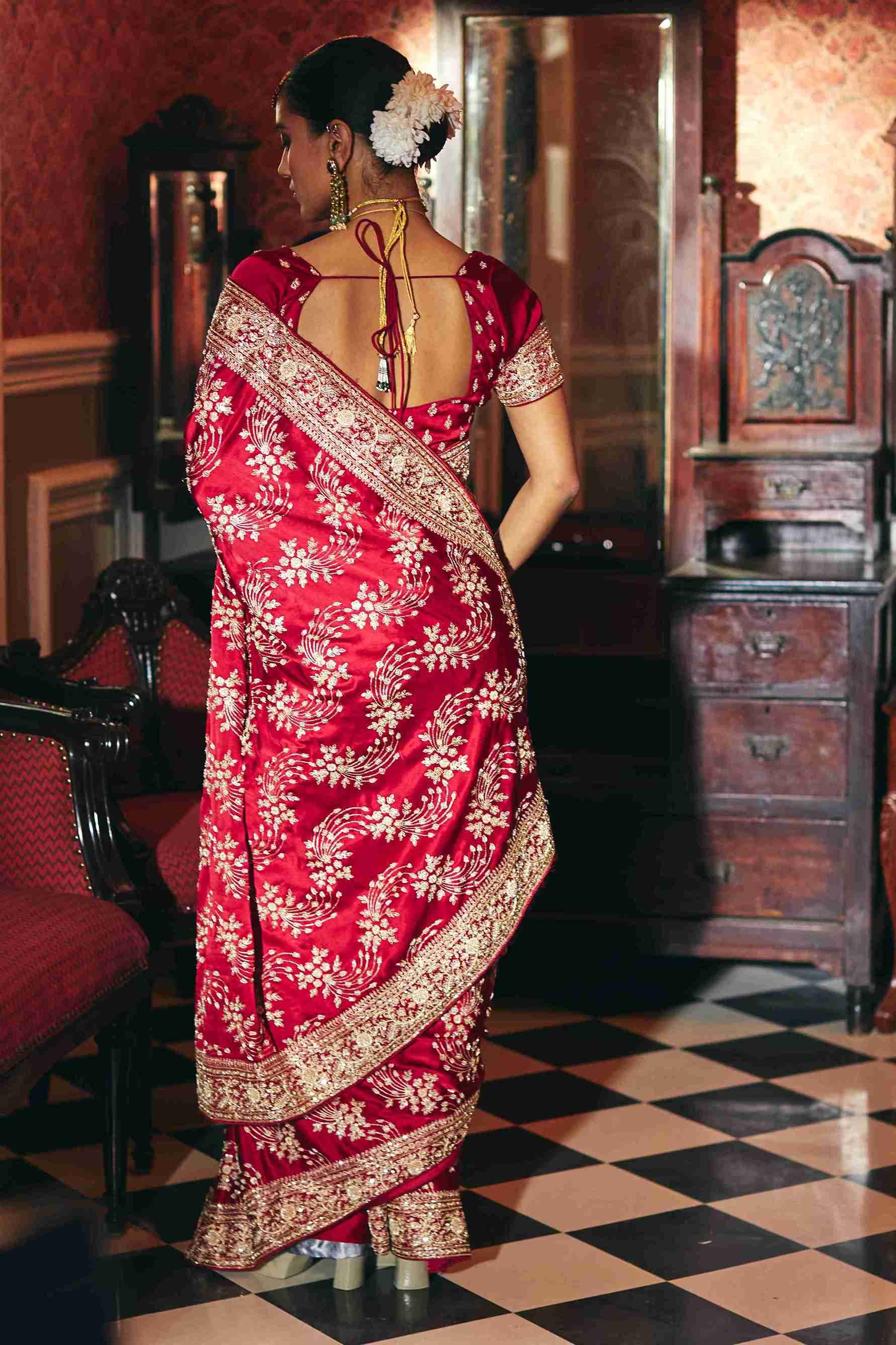 Pure Gajicrepe Saree with Hand Zardozi Work - House of Surya