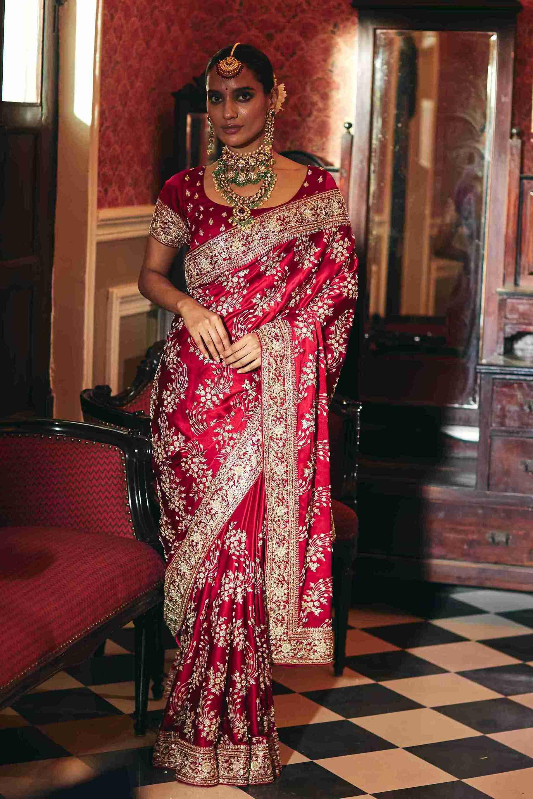 Pure Gajicrepe Saree with Hand Zardozi Work - House of Surya