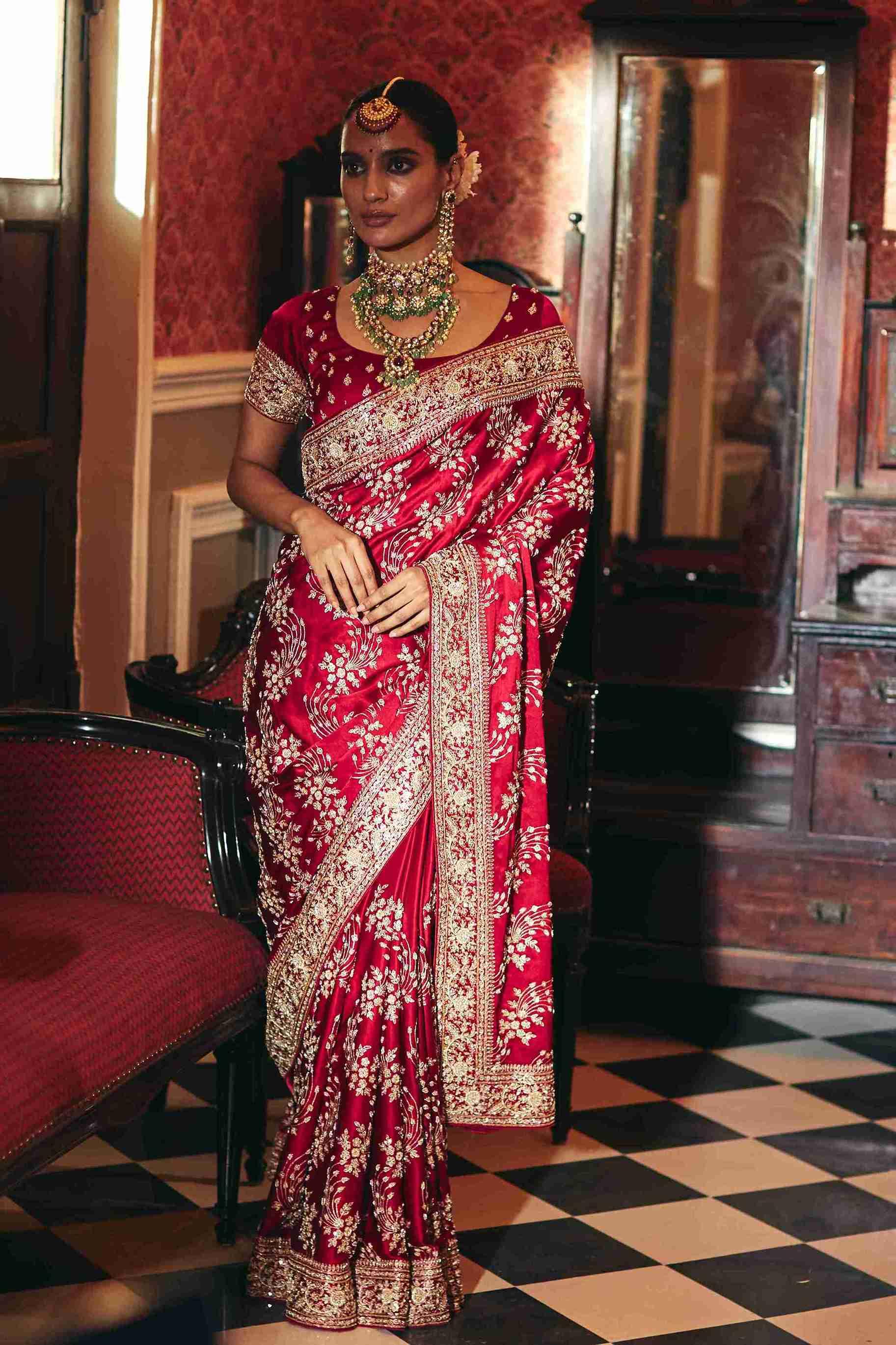 Pure Gajicrepe Saree with Hand Zardozi Work - House of Surya