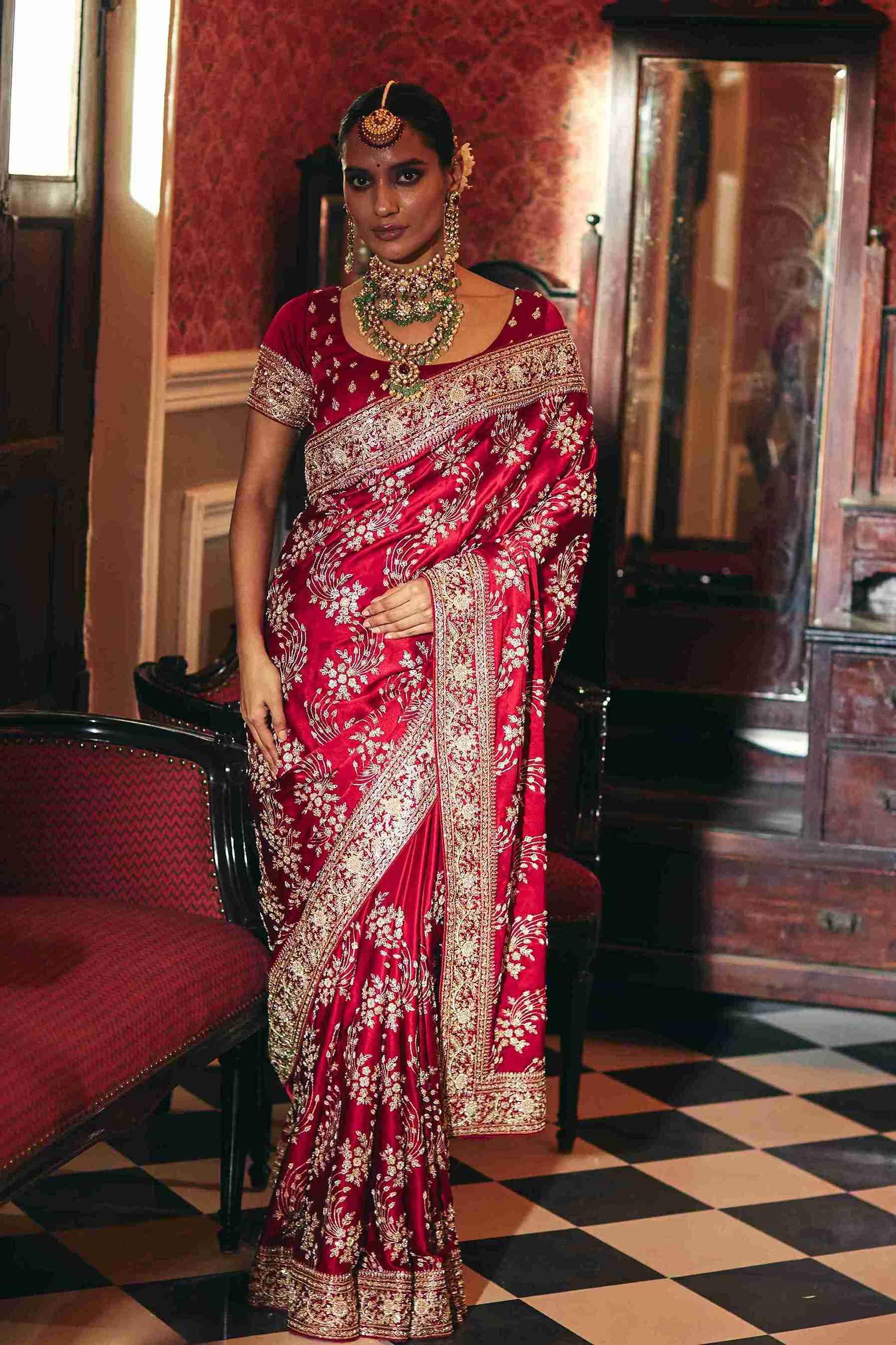 Pure Gajicrepe Saree with Hand Zardozi Work - House of Surya