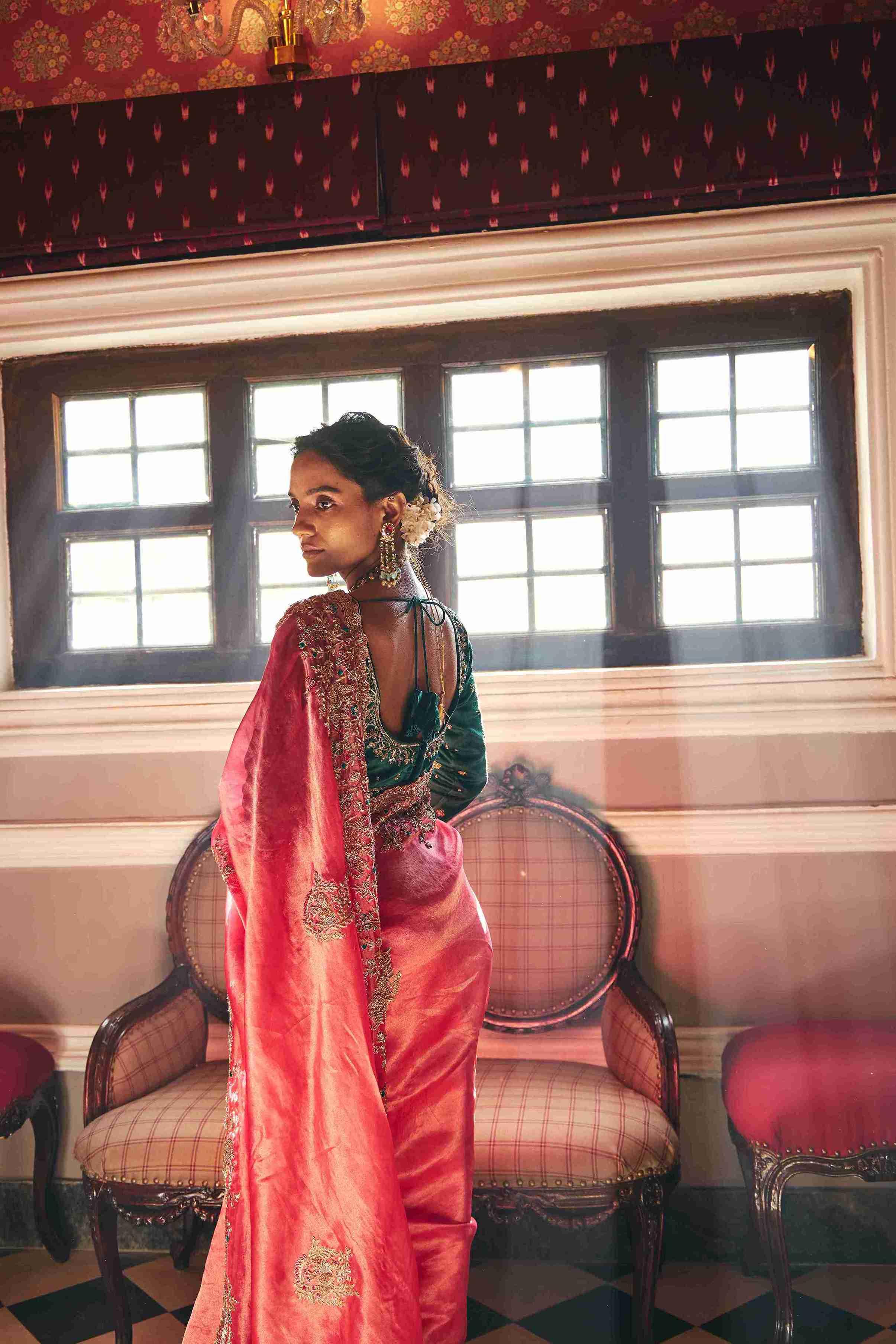 Pure Tissue saree with hand Zardozi and French Knot - House of Surya