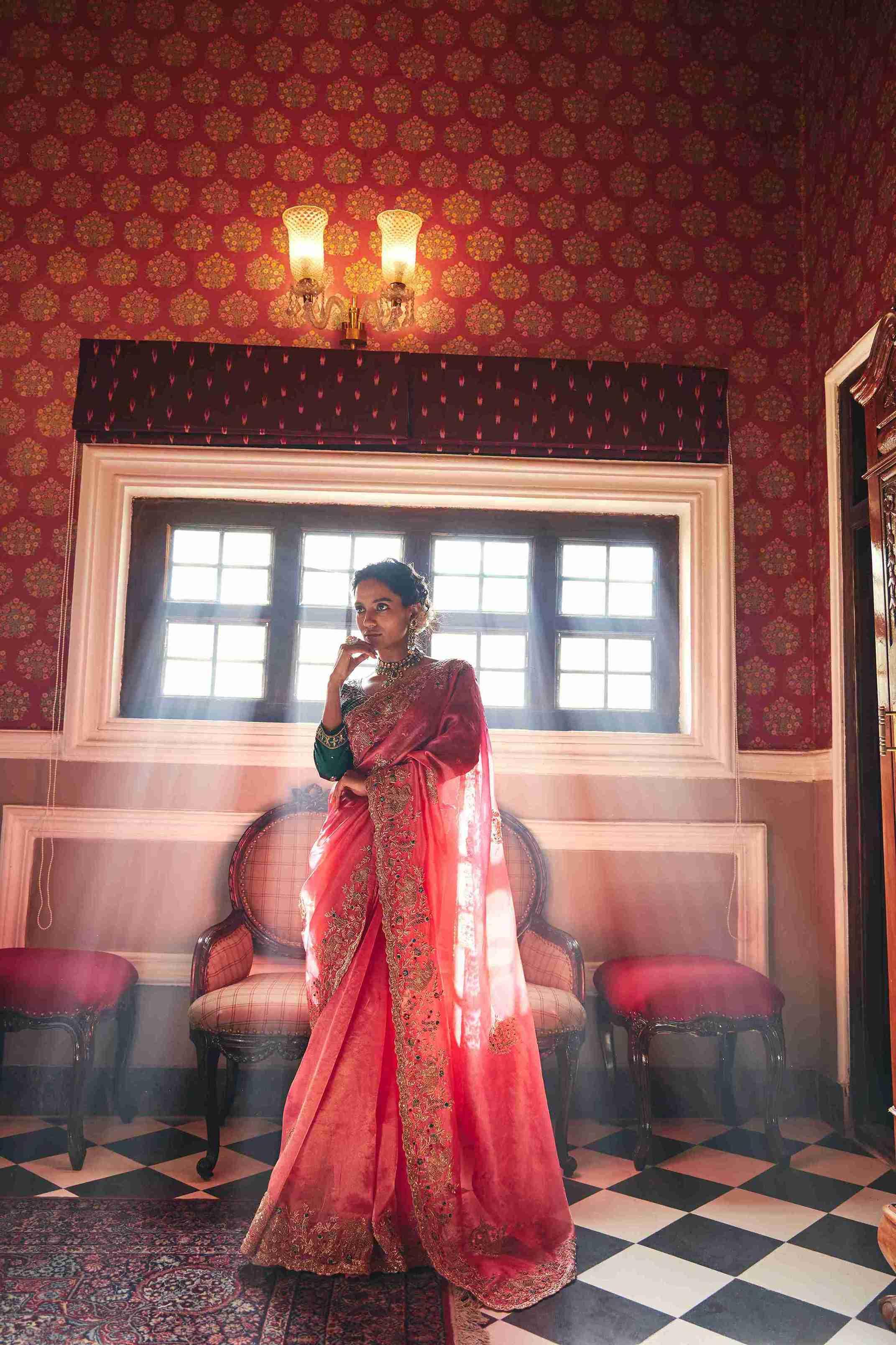 Pure Tissue saree with hand Zardozi and French Knot - House of Surya