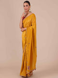 Mustard Color Tissue Organza Saree with Red Blouse - House of Surya