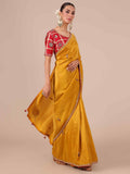 Mustard Color Tissue Organza Saree with Red Blouse - House of Surya