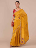 Mustard Color Tissue Organza Saree with Red Blouse - House of Surya