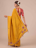 Mustard Color Tissue Organza Saree with Red Blouse - House of Surya