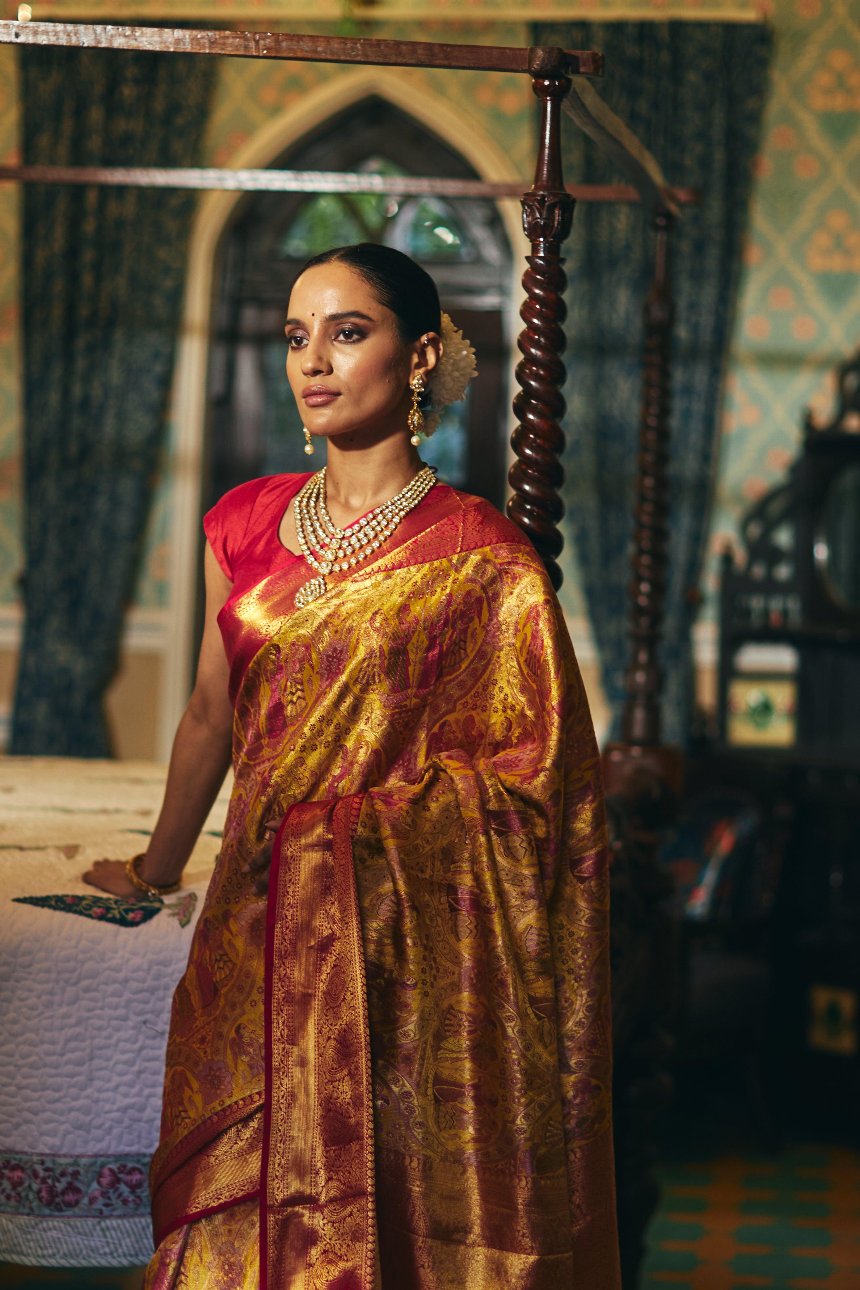 Pure Kanjivaram Saree with Golden Zari Weaving - House of Surya