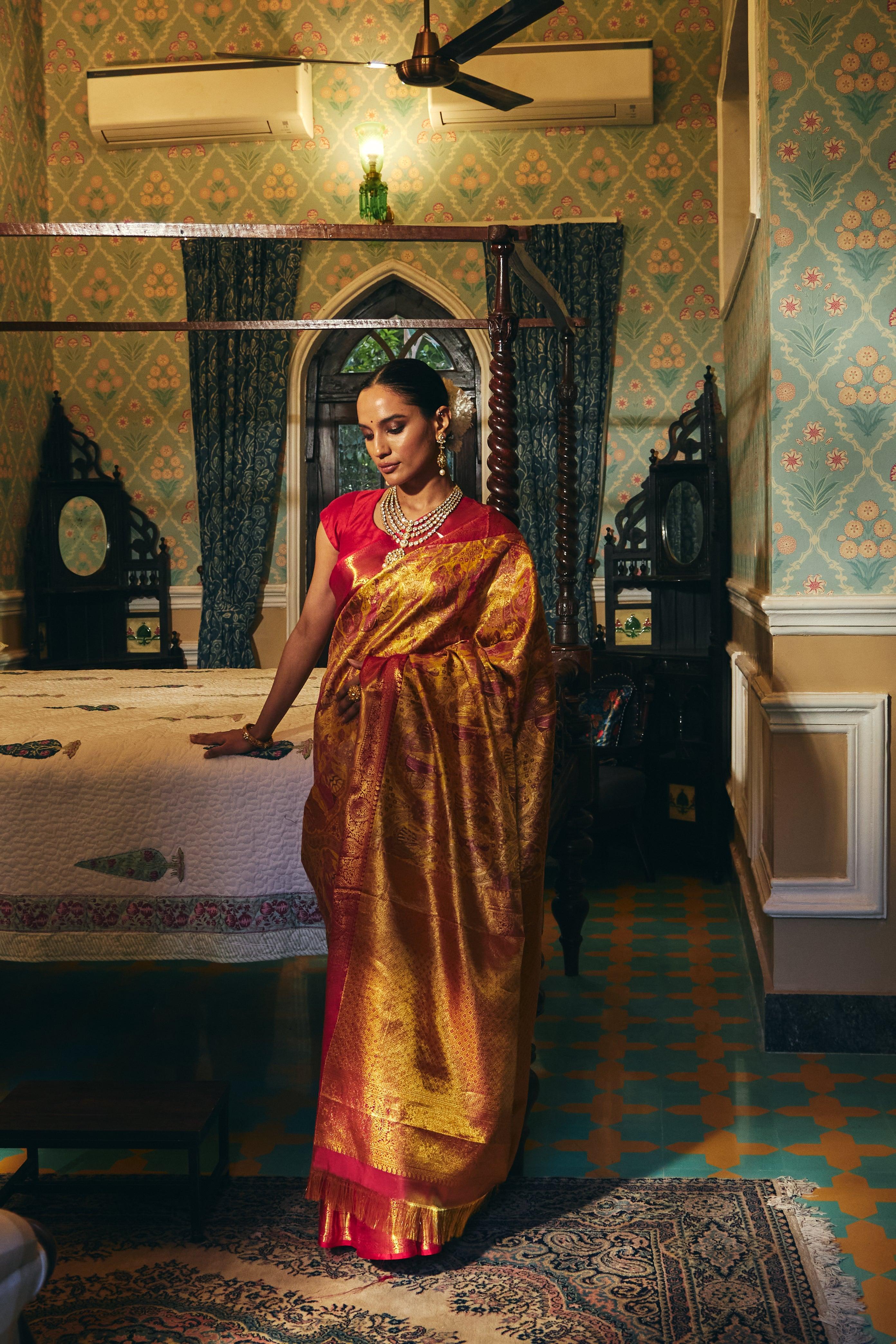 Pure Kanjivaram Saree with Golden Zari Weaving - House of Surya