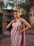 Pink Color Drape Saree With Sequins & Cut Dana Work - House of Surya