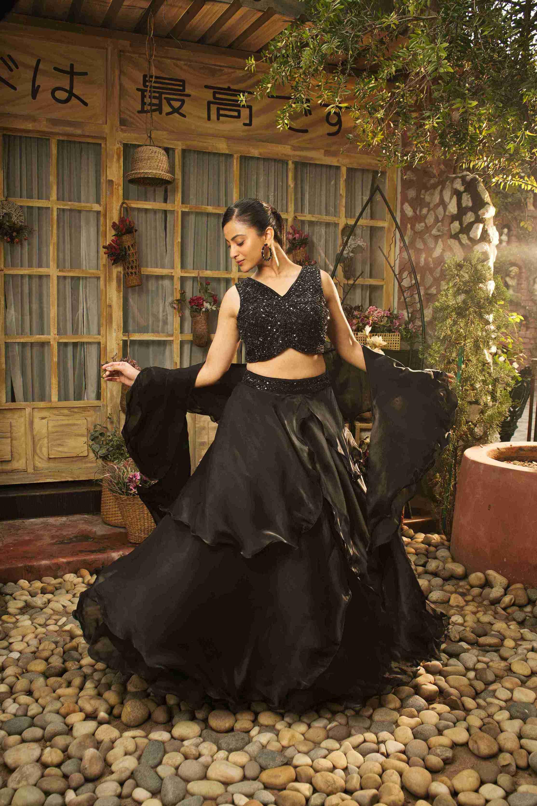 Black Color Lehenga Choli With Cut Dana & Sequins Work - House of Surya