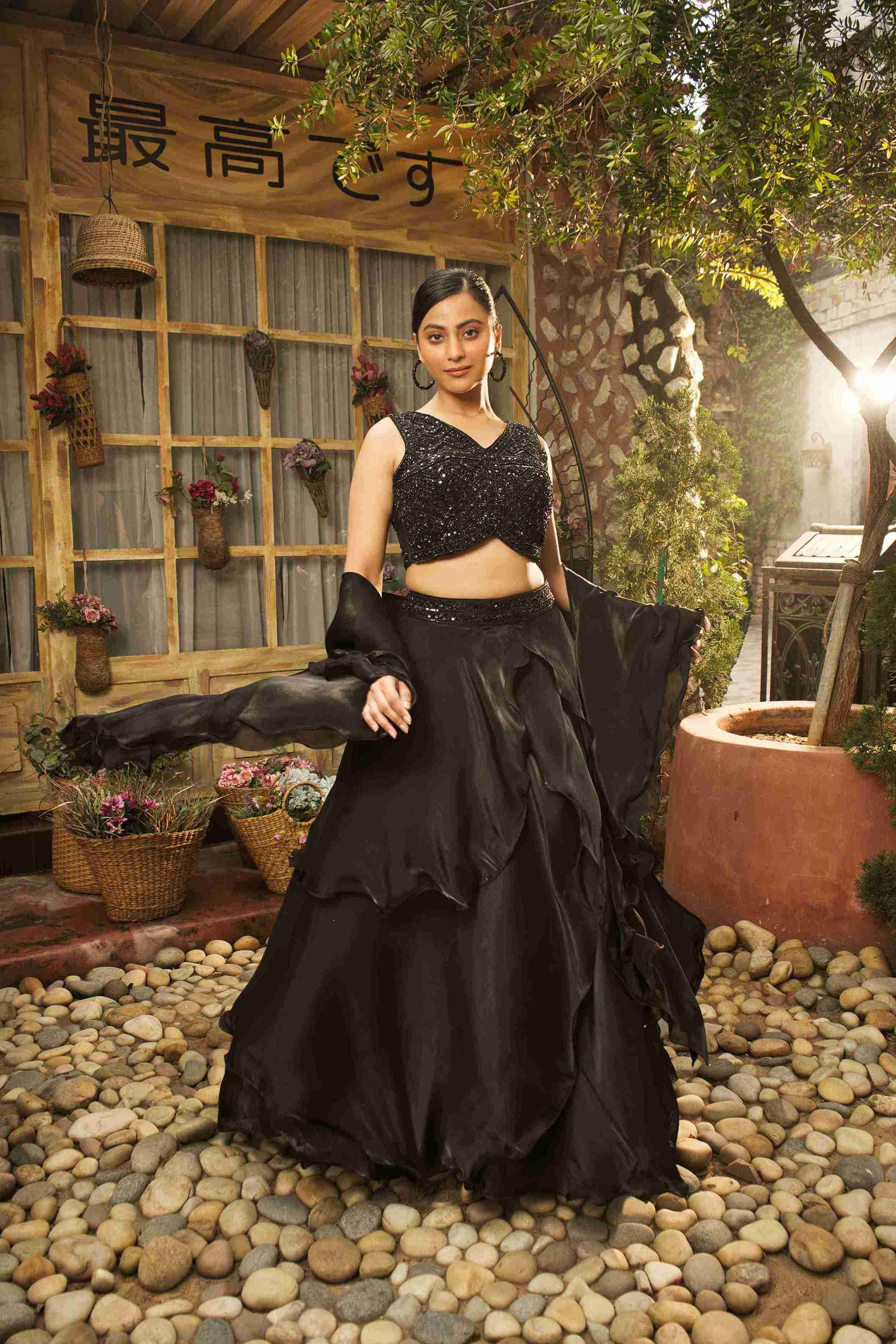 Black Color Lehenga Choli With Cut Dana & Sequins Work - House of Surya