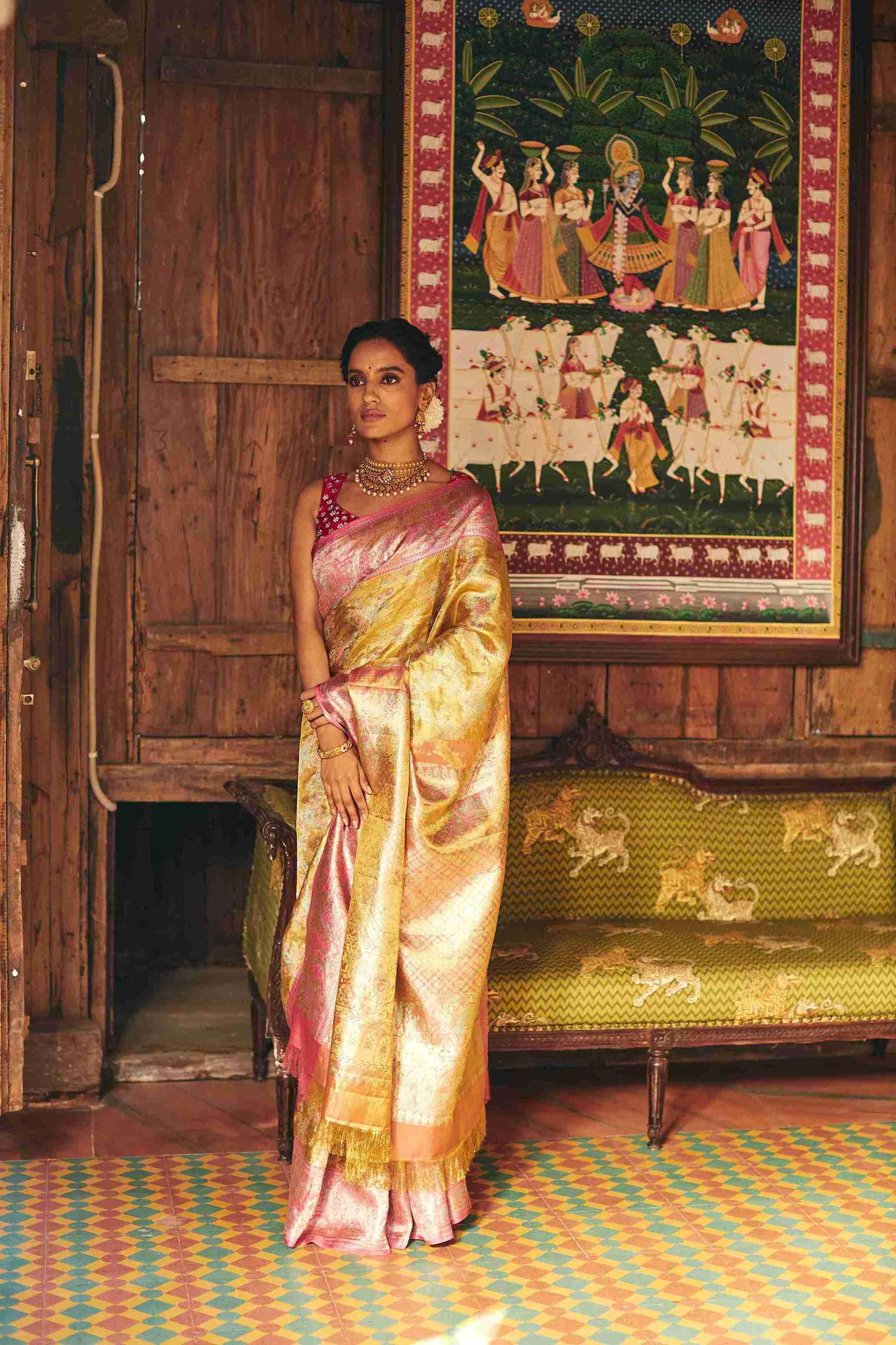 Pure Tissue Kanjivaram Silk Sarees with Meenakari and Zari Weaving - House of Surya