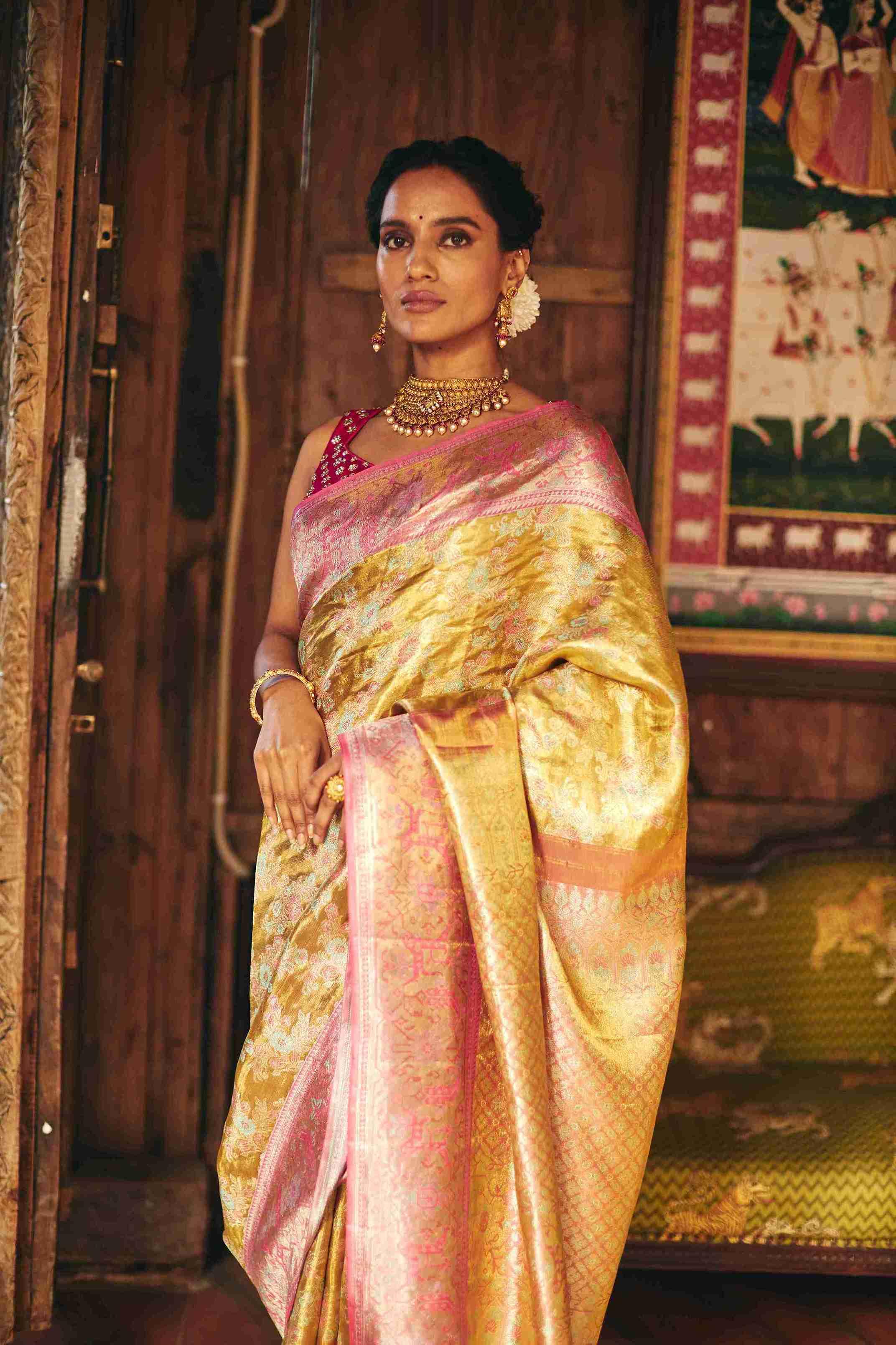 Pure Tissue Kanjivaram Silk Sarees with Meenakari and Zari Weaving - House of Surya