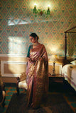 Kanjivaram Silk Saree Adorned with Golden Zari Weaving - House of Surya