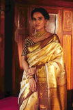 Pure Kanjivaram Silk saree with golden and Silver zari weaving - House of Surya