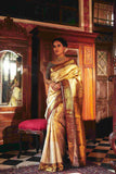 Pure Kanjivaram Silk saree with golden and Silver zari weaving - House of Surya