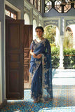 Blue Saree With Zardozi Pearl & Thread Work - House of Surya