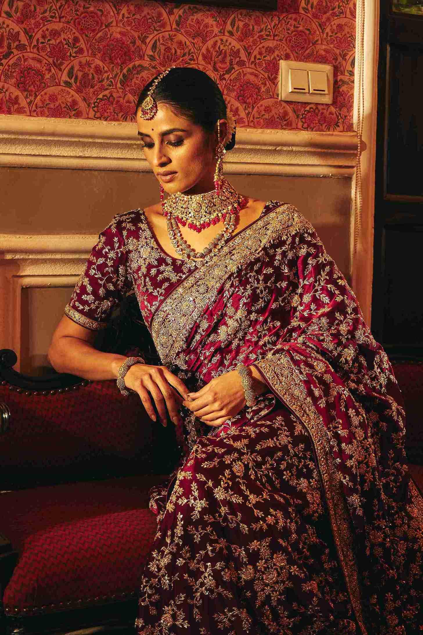 GajiCrepe saree with Zardozi & Jaal Work - House of Surya