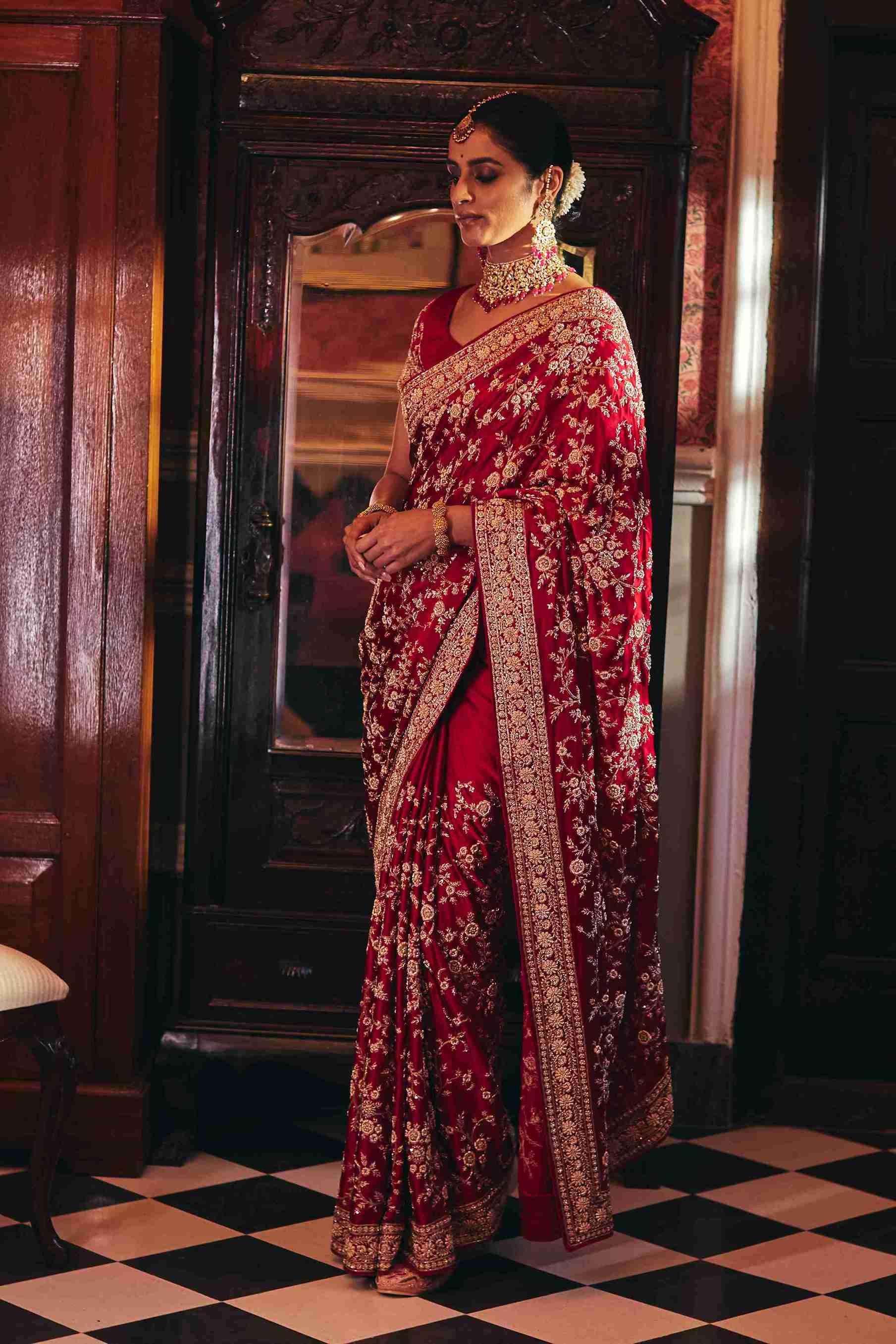 Pure Gajicrepe sarees with Zardozi and Jaal Work - House of Surya