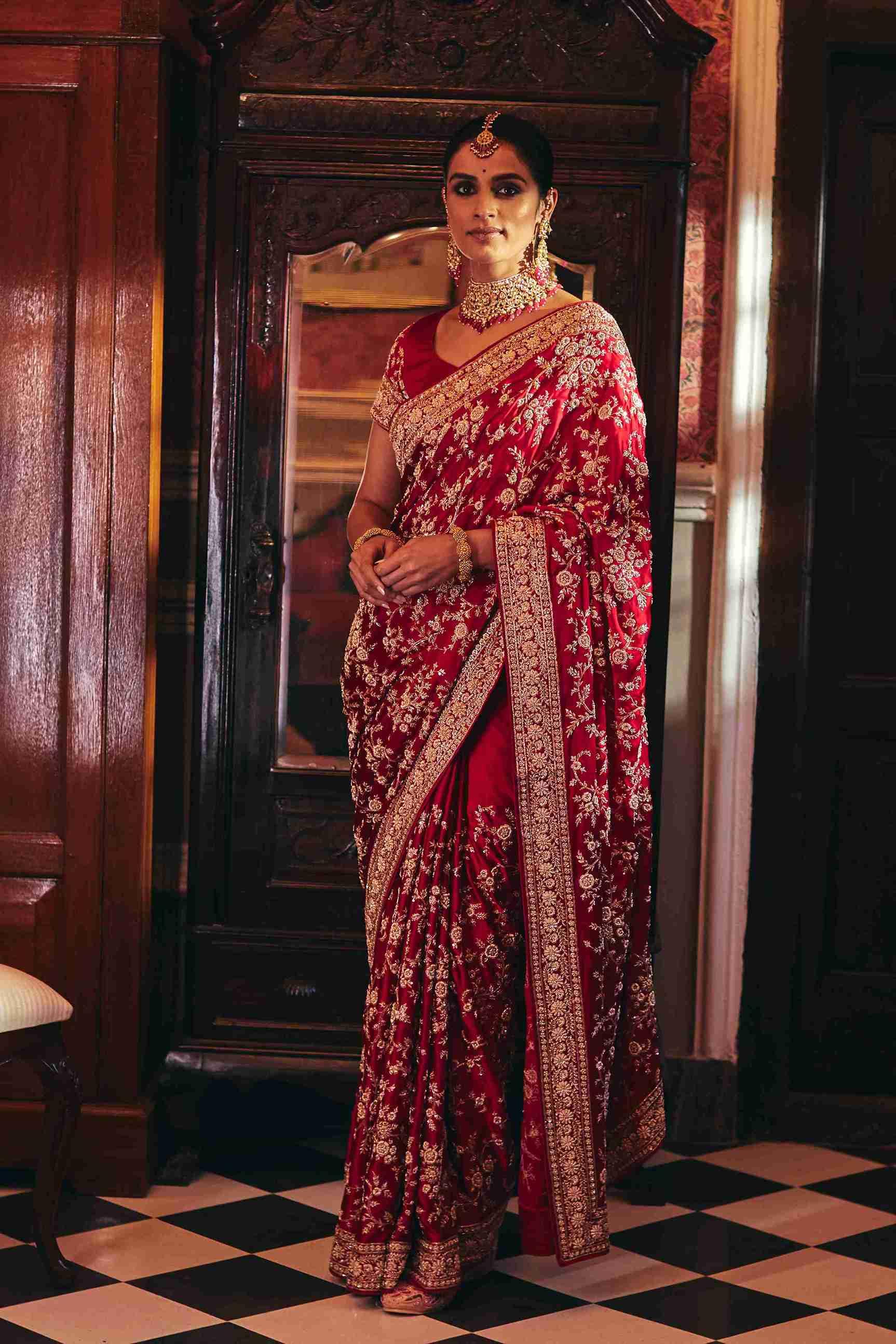 Pure Gajicrepe sarees with Zardozi and Jaal Work - House of Surya