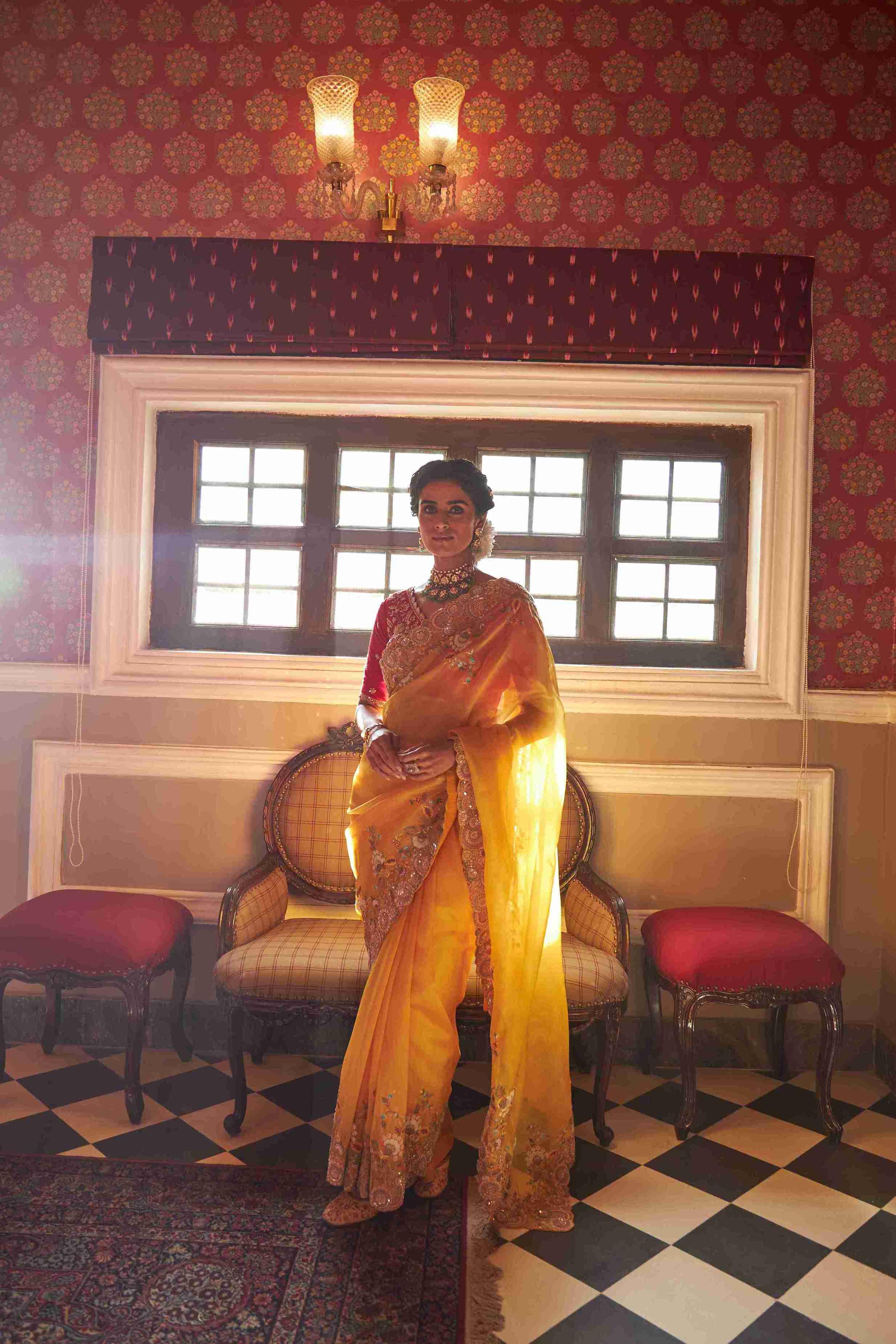 Yellow Organza Saree Online | Mustard & Floral Organza Sarees