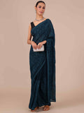 Georgette Saree in Peacock Blue - House of Surya
