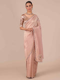 Peach Color Tissue Organza Saree with Wine Unstitched Blouse - House of Surya