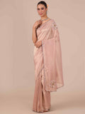 Peach Color Tissue Organza Saree with Wine Unstitched Blouse - House of Surya