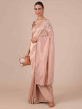 Peach Color Tissue Organza Saree with Wine Unstitched Blouse - House of Surya