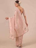 Peach Color Tissue Organza Saree with Wine Unstitched Blouse - House of Surya