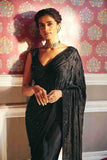 Pure Crepe Black Saree With Pearl And Sequins Work - House of Surya