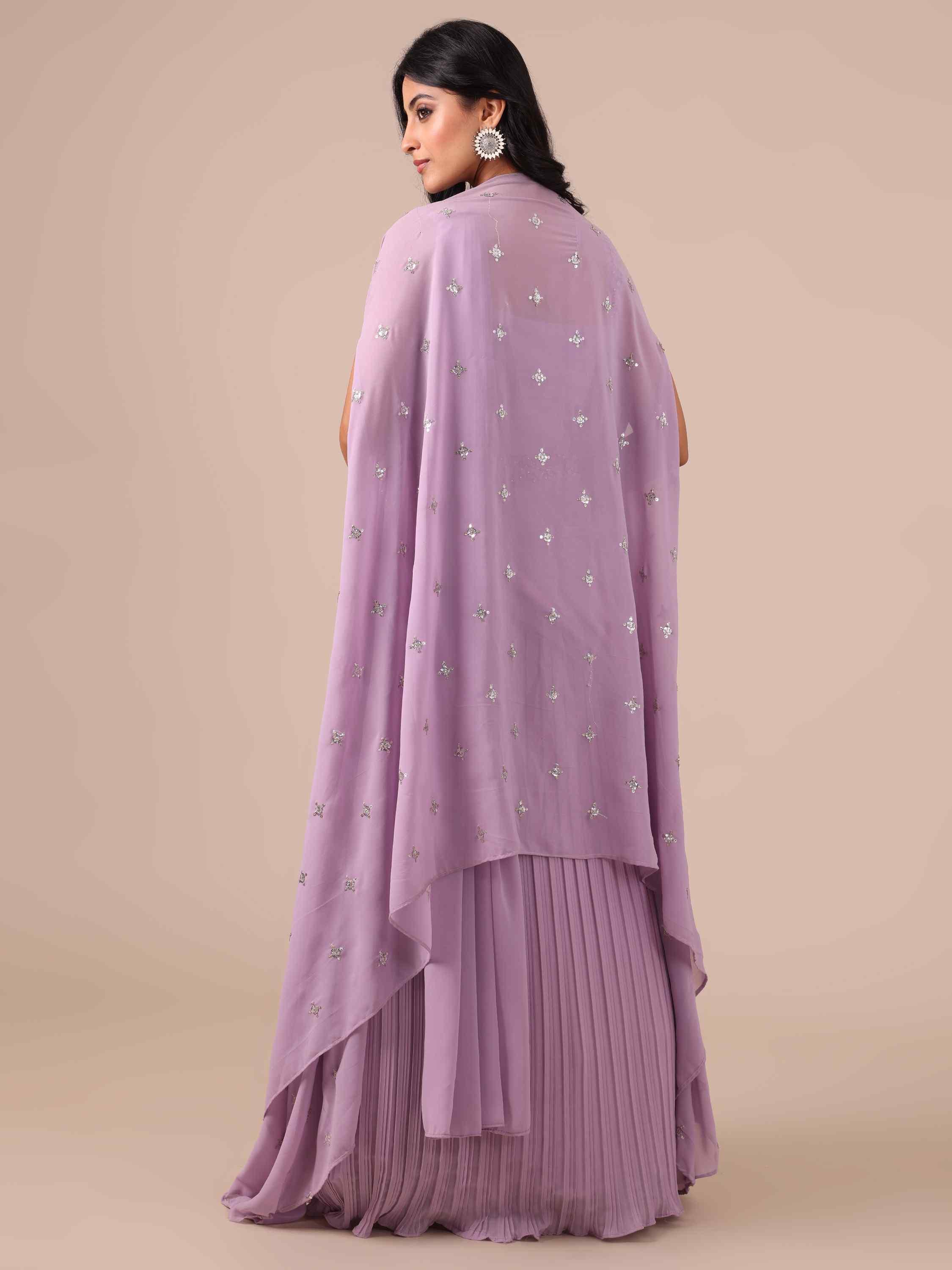 Lavender Color Georgette Drape Lehenga with Jacket - House of Surya