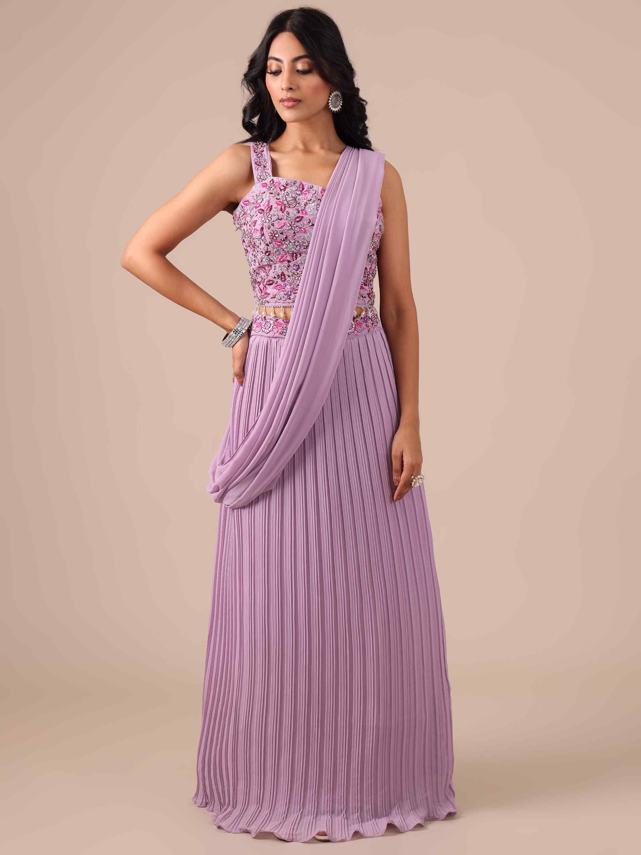 Lavender Color Georgette Drape Lehenga with Jacket - House of Surya