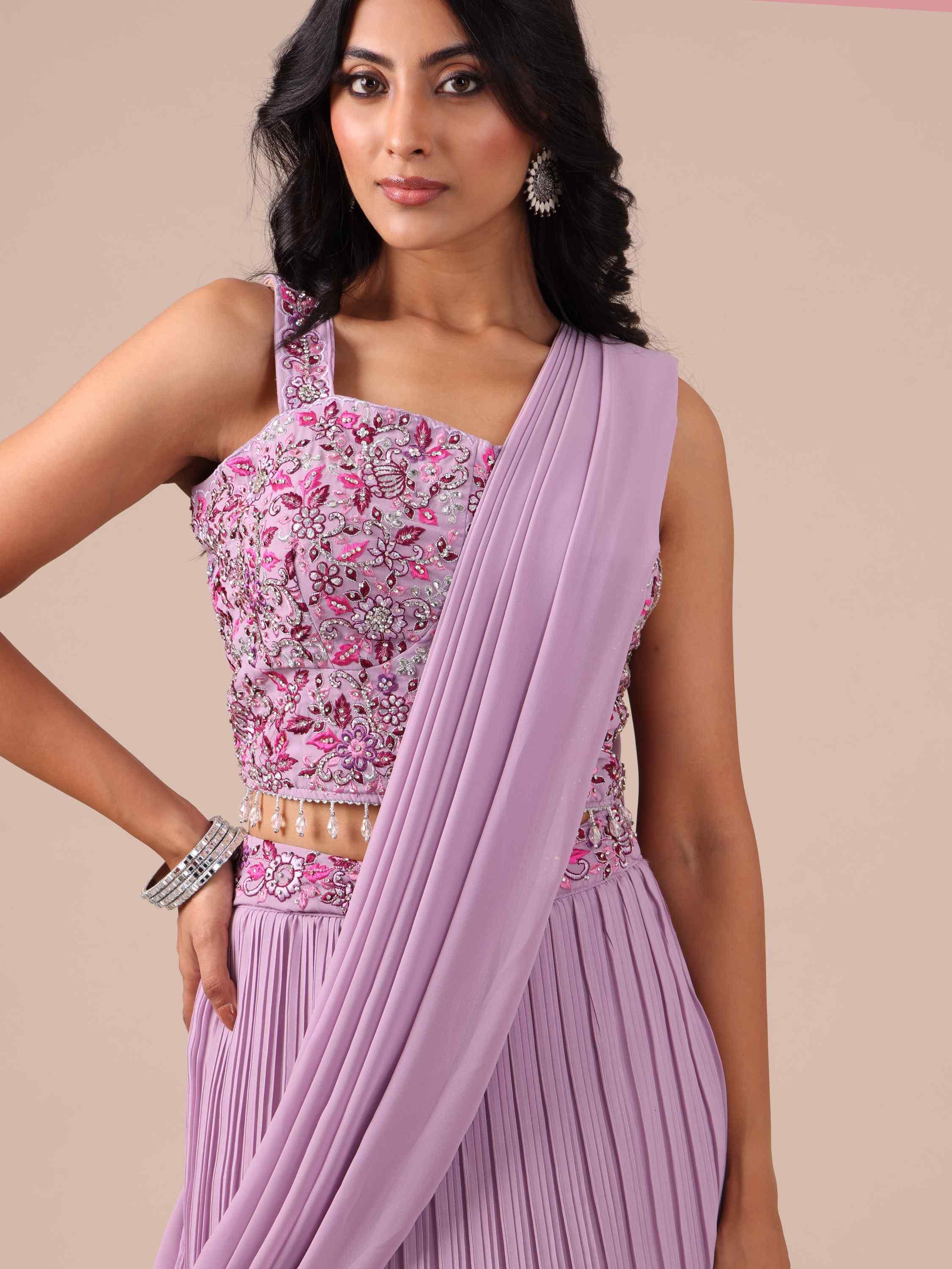 Lavender Color Georgette Drape Lehenga with Jacket - House of Surya