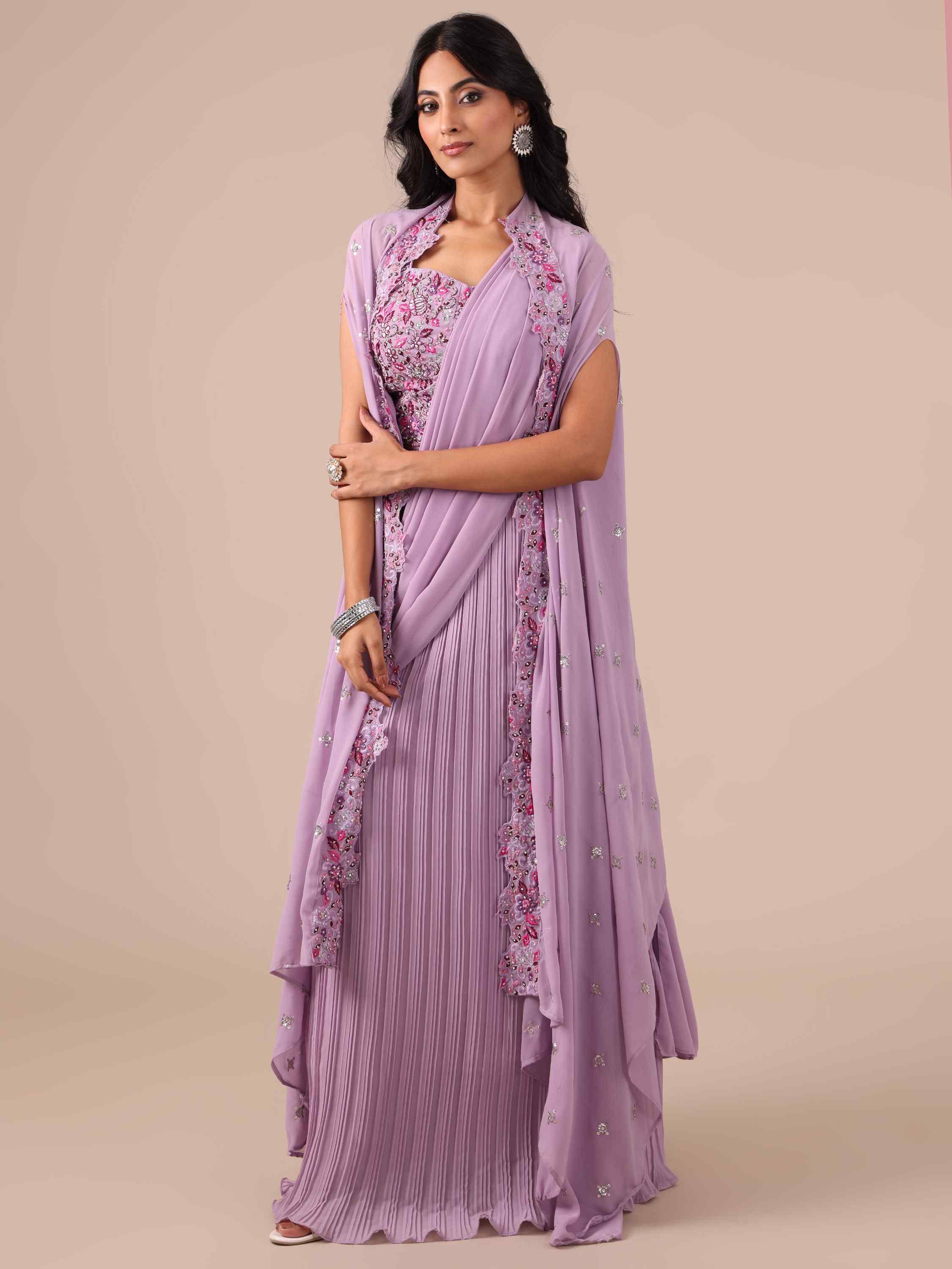 Lavender Color Georgette Drape Lehenga with Jacket - House of Surya