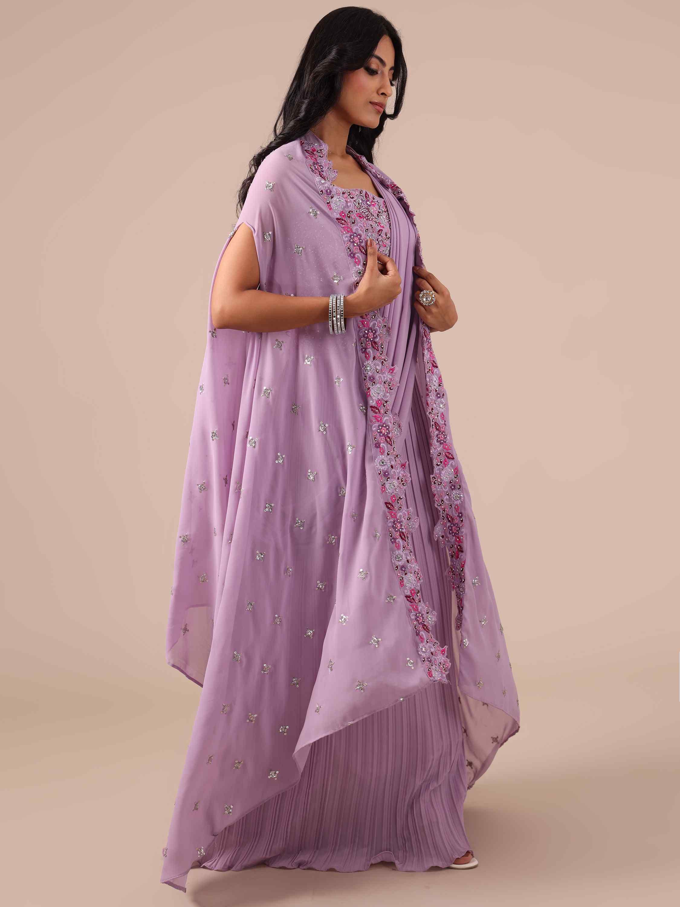 Lavender Color Georgette Drape Lehenga with Jacket - House of Surya