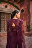 Wine Color Lycra Drape Saree With Sequins, Cut Dana & Pearl Work - House of Surya