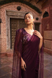Wine Color Lycra Drape Saree With Sequins, Cut Dana & Pearl Work - House of Surya