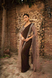Brown Color Drape Saree With Cutdana & Pearl Work - House of Surya